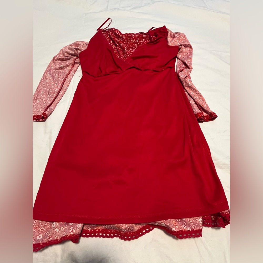 City Studio Jr. Women’s Red Floral Lace Trim Ruffle Skirt LS Mini Dress Size L - Picture 12 of 12